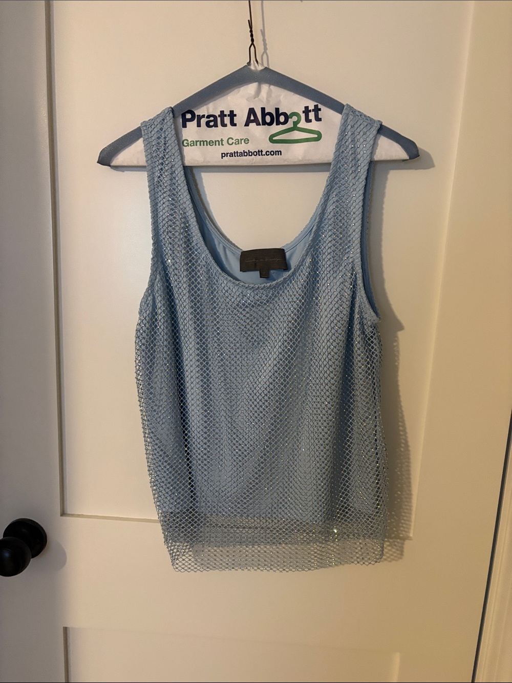 Sunday in Brooklyn Light Blue Mesh Overlay Tank Top